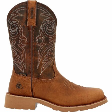 Rocky MonoCrepe 12in Steel Toe Western Boot, TOBACCO, M, Size 10 RKW0431